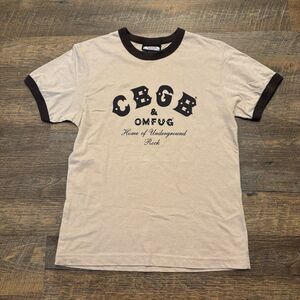 CBGB & OMFUG T-Shirt Mens S Vintage 90s Ringer Tee Gray Black Trim Made in USA